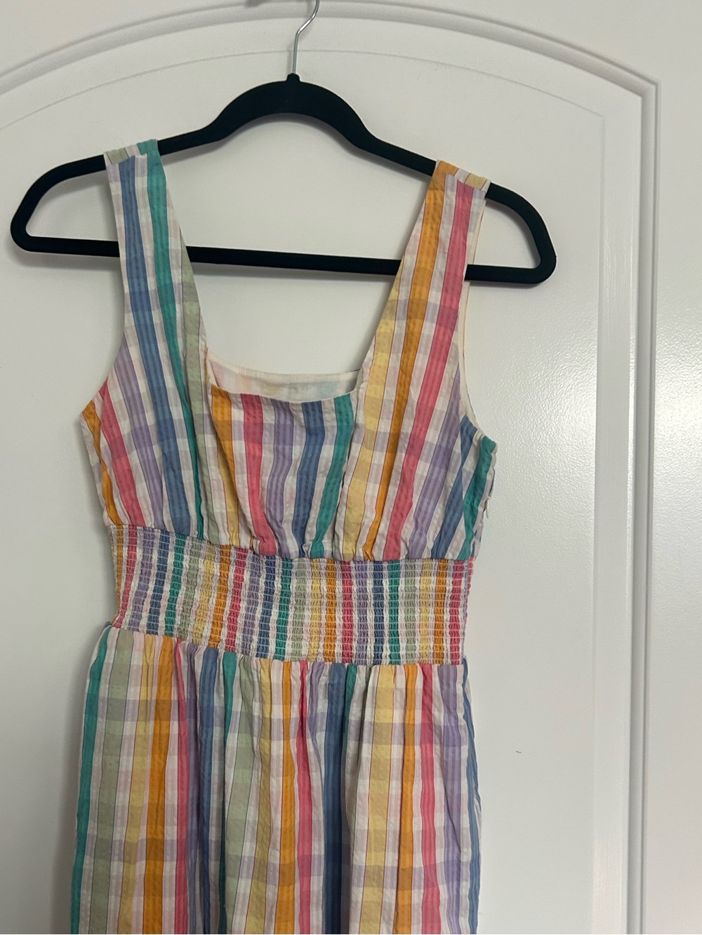 JCrew rainbow gingham Square-neck Midi Dress Size 6 Chic Cottagecore Preppy Boho - Picture 11 of 13